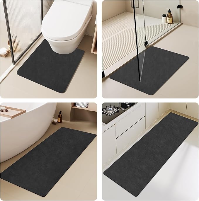TYUU Toilet Rug, Thin Toilet Rugs U Shaped Washable Non Slip Absorbent Quick Dry Low Pile Toilet Mat, 20"x24" U Shape Black