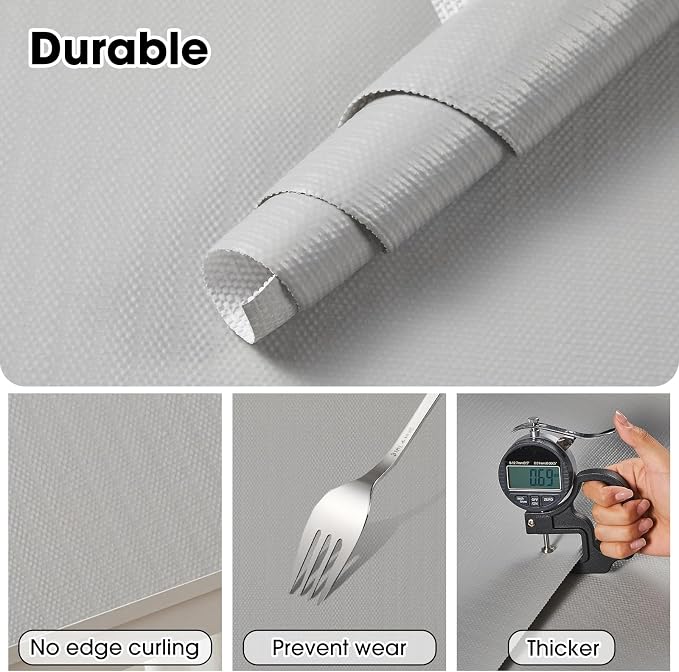 Drawer and Shelf Liner, Non-Slip Kitchen Cabinet Liners Non-Adhesive Thick Strong Grip Waterproof Washable Mats Protect Dresser Shelves Cupboard Bathroom Cabinets, Light Gray, 12 in X 20 FT