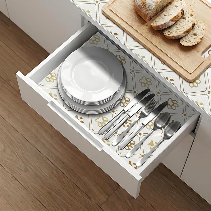 Shelf and Drawer Liner for Kitchen Cabinets 5Rolls*17.7'' X 96'' Non Adhesive Shelf Paper Strong Grip Anti Slip Cabinet Liners for Shelves, Oil-Proof Waterproof Cupboard Liner