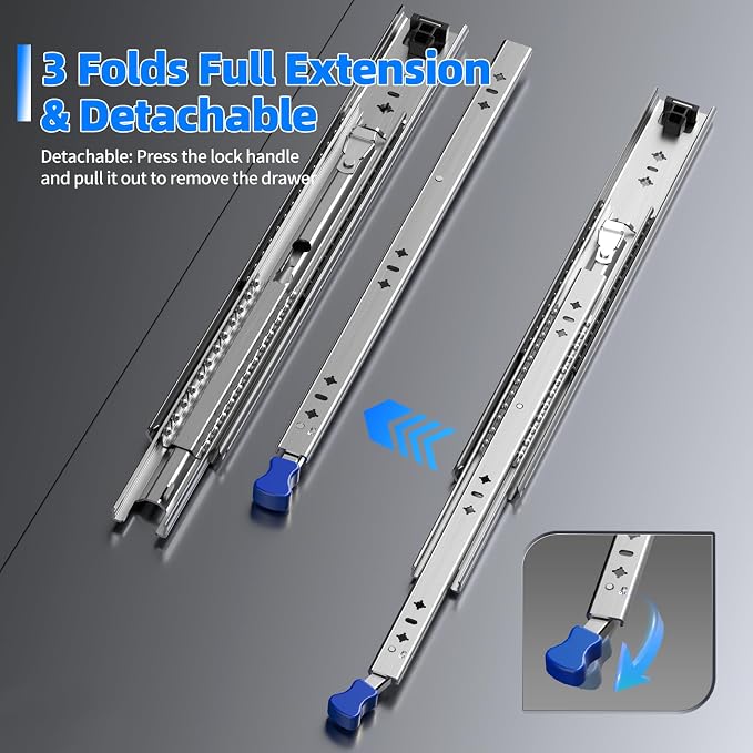 SLIDEWAY 260 Lbs Heavy Duty Locking Drawer Slides 1 Pair 12 14 16 18 20 24 26 30 32 40 Inch Full Extension Ball Bearing Sliding Rails Cabinet Runners Tracks RV Glides (53mm Wide with Lock)-32"