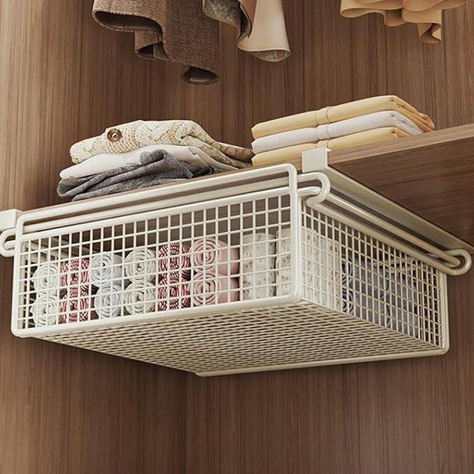 Cabinet Organizing Bin Under Shelf Storage Basket Hanging Pullout Drawer Multifunction Bedroom Clothing Pull Out Basket Rust Closet Storage