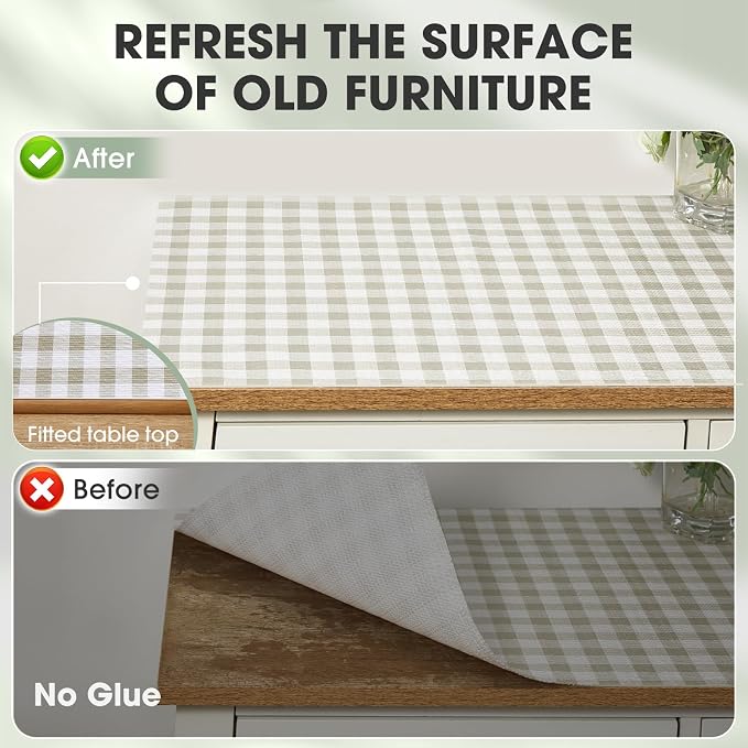 Drawer and Shelf Liner, Non-Slip Kitchen Cabinet Liners Non-Adhesive Thick Strong Grip Waterproof Washable Mats Protect Dresser Shelves Cupboard Bathroom Cabinets, Yellow Plaid, 18 in X 10 FT