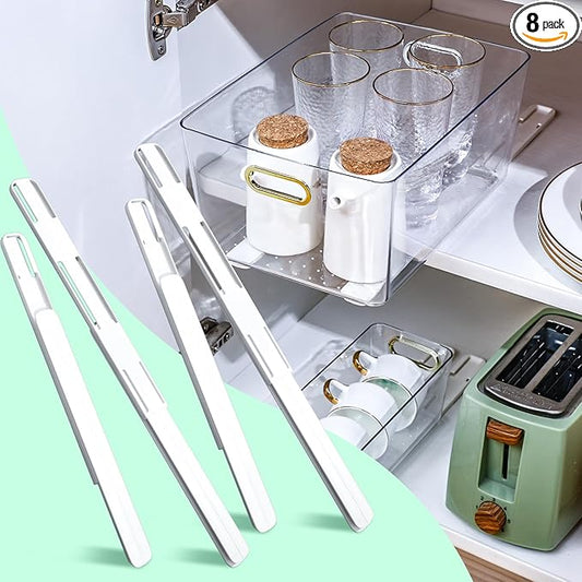 CroBlissful 8 Pcs Adhesive Sliders for Cabinets Pull Out Drawer Organizer Accessories Basket Office Glide Cabinet Tracks Runner Adhesive Drawer Slides Pull Out Replace Guide Rail for Back to School