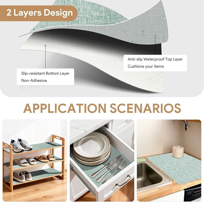 Shelf Liners Green 12'' X 120'' Drawer Liner for Kitchen Cabinet Non Adhesive, Strong Grip Anti Slip Cabinet Liners for Shelves, Oil-Proof Waterproof Cupboard Liner