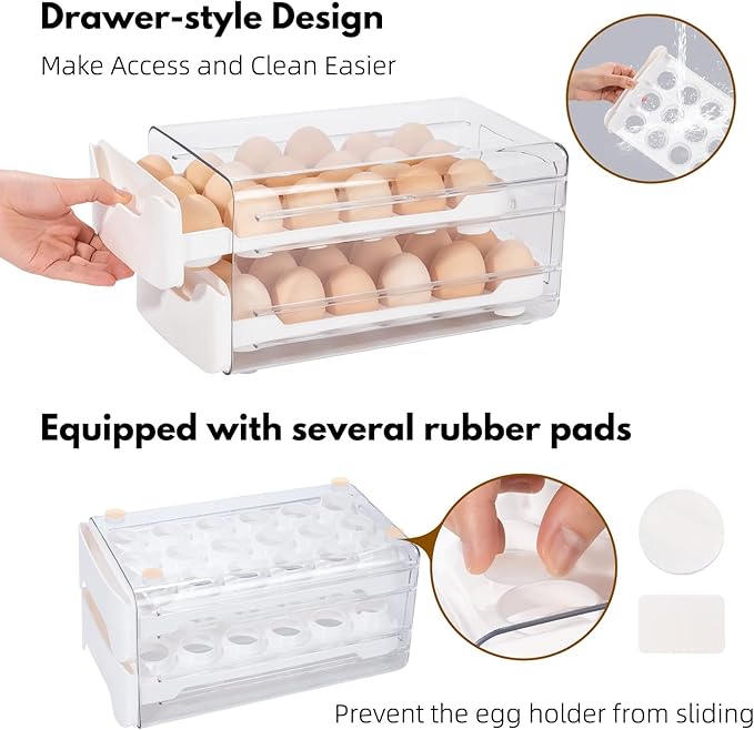 Egg Storage for Refrigerator, Egg Holder for Kitchen Countertop, PET & PP Egg Container for Fridge, Egg Dispenser for 36 Eggs, Double Layer, 18 Eggs per Layer (Orange)
