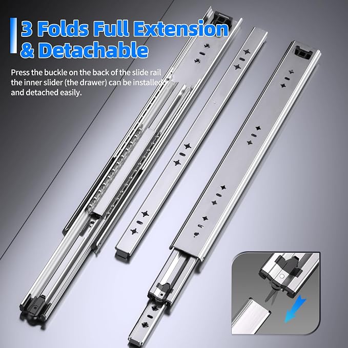 SLIDEWAY 260 Lbs Heavy Duty Drawer Slides 1 Pair 8 10 12 14 16 18 20 24 26 30 32 40 Inch Full Extension Ball Bearing Sliding Rails Cabinet Runners Tracks Tool Box Glides (53mm Wide)-14"