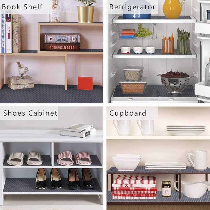 HooTown Shelf Liner Kitchen Cabinet Drawer Mats 11.8 Inch Wide x 78.7 Inch Long, Non Adhesive EVA Plastic Washable Waterproof Pad Protectors for Pantry Closet, Cupboard, Gray