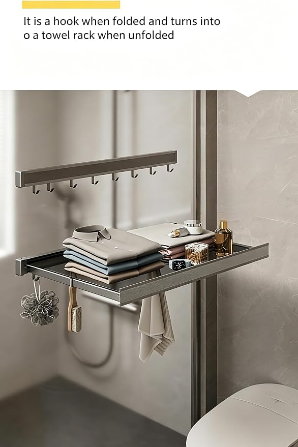 Foldable Pull-Out Cabinet Drawer Organizer, Under Sink Slide-Out Storage Shelf with Hooks, No Drill Installation for Kitchen, Bathroom, Pantry and Home Organization (with Towel Bar)
