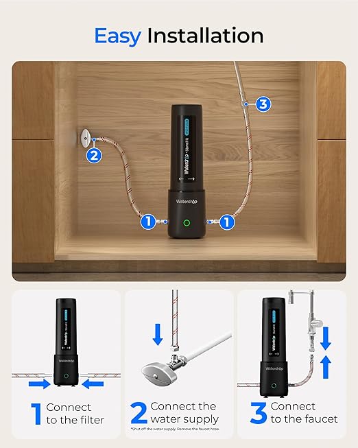 Waterdrop UL12A Under Sink Water Filter, Upgraded for 10UA, No Drill Required for Renters, Time Reminder, Easy Installation, Reduces Chlorine, Bad Taste & Odor, NSF/ANSI 42 Certified (Filter: FUL12)