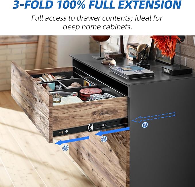 Drawer Slides 1 Pair Full Extension 10 12 14 16 18 20 22 24 inch Side Mount Rails Dresser Cabinet Bracket Replacement Ball Bearing Tracks Guide Metal Runner 100 LB (Basic-1 Pair, 14 Inch)