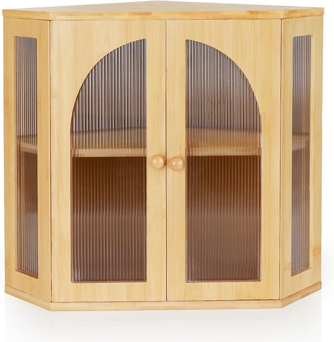 Corner Bread Box for Kitchen Countertop, Double Layer Bamboo Bread Storage Container for Homemade Bread, Large Capacity Bread Holder with 3 Adjustable Height for Counter, Natural