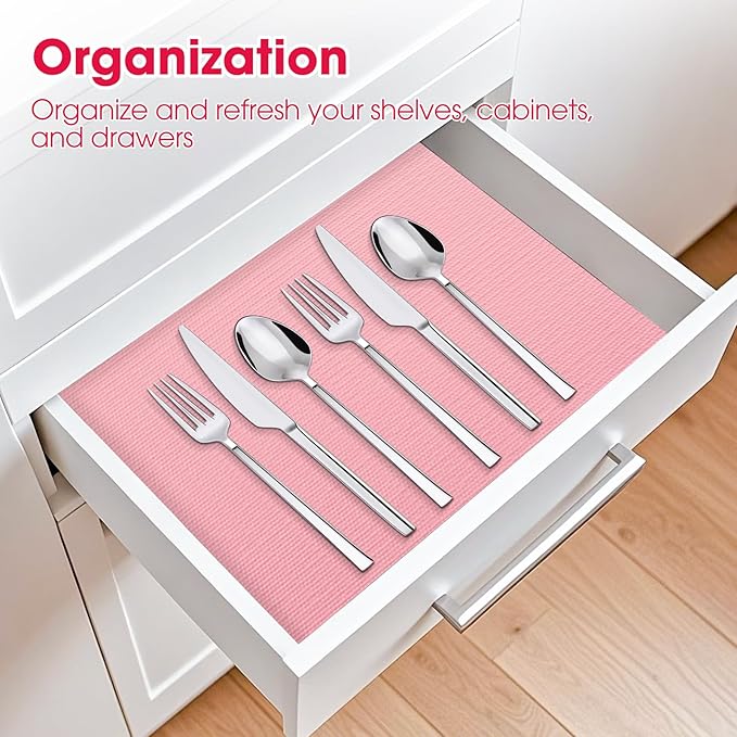 Drawer and Shelf Liner, Non-Slip Kitchen Cabinet Liners Non-Adhesive Thick Strong Grip Waterproof Washable Mats Protect Dresser Shelves Cupboard Bathroom Cabinets, Pink, 12 in X 30 FT