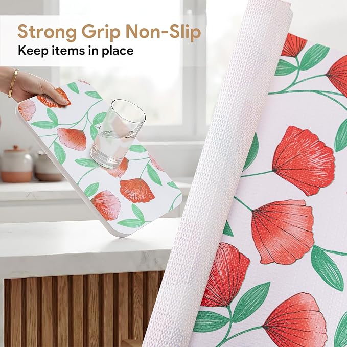 Non Adhesive Shelf Liner 17.7'' X 96'' Drawer Liner for Kitchen Cabinets, Waterproof Shelf Liners Durable Anti-Slip for Kitchen Cabinets Cupboard Liner