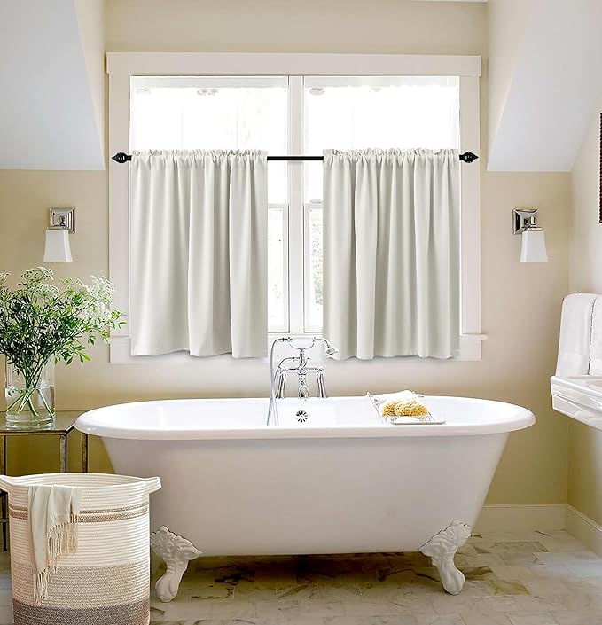 KOUFALL 24x34 Inch Long Beige Curtains for Small Windows Blackout Thermal Insulating Short Window Curtain