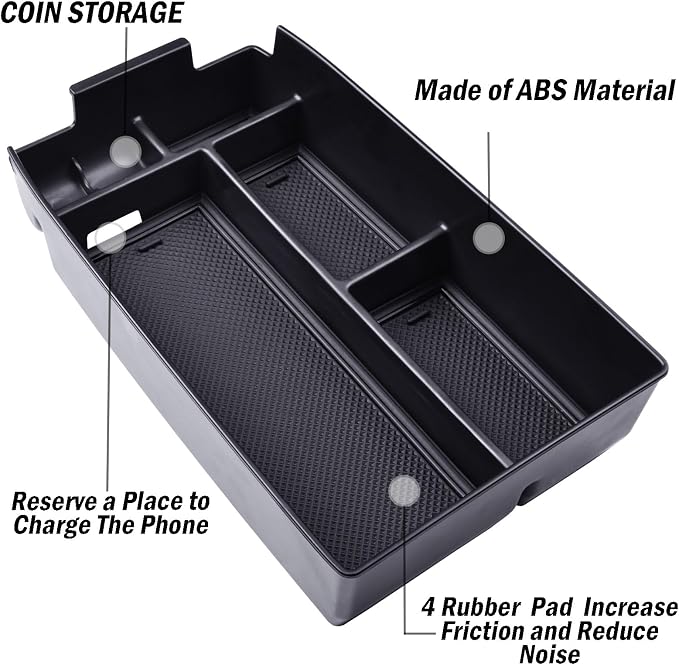 TACORBO Center Console Organizer Compatible with Ford Escape 2020-2025 2026 and 2021-2024 2025 Bronco Sport Accessories, CX430 4-Door Insert Tray, Armrest Secondary Storage Box, Black Trim