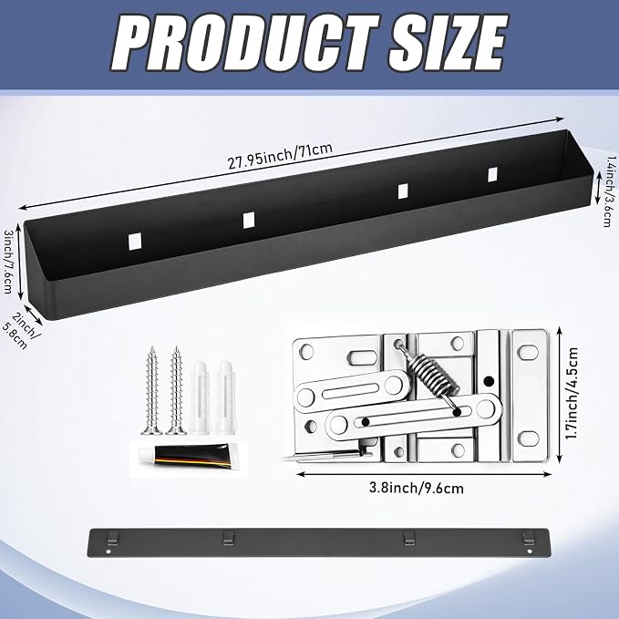 Zonon 1 Set 28 Inch Tip Out Tray for Front Sink Drawer with Hinges and Mounting Plate Includes Screws and No-Drill Adhesive, Metal Pull Out Storage Organizer for Kitchen Bathroom Cabinet