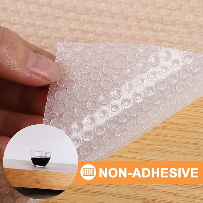 Clear Shelf Liner for Kitchen Cabinets - 15 Inch Width Easy to Cut Non-Adhesive Drawer Liner - Waterproof Pantry Liner for Refrigerator 15 × 240 Inch