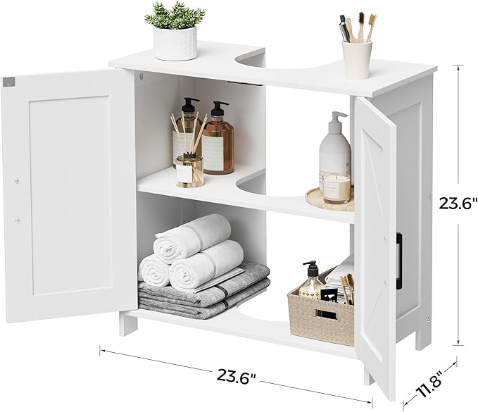 Pedestal Sink Storage Cabinet, Farmhouse Under Bathroom Sink Storage Cabinet with 2 Doors and Shelf, Pedestal Sink Organizer, 11.8" D x 23.6" W x 23.6" H, White