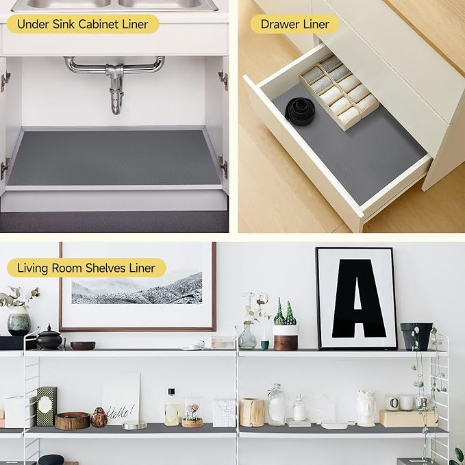 WochiTV Adhesive Shelf Liner 11.8 X 240 Inches Peel and Stick Kitchen Liner for Cabinets, Drawers Removable Protector Mat Waterproof Contact Covering for Dresser Pantry Countertops Shelves, Gray