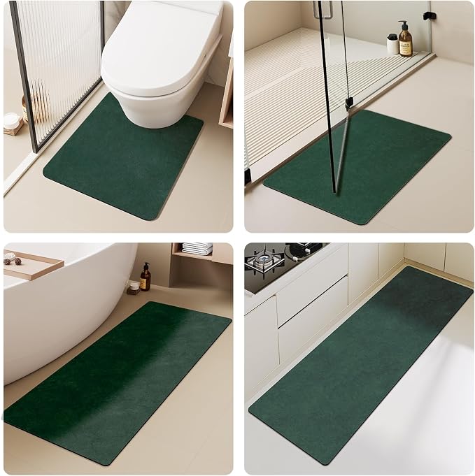 TYUU Bathroom Mat Quick Dry, Bathroom Rugs Non Slip Washable Thin Absorbent Bath Mat Fits Under Door Bathroom Floor Mat Perfect for Bath, Shower, or Sink 20"x30" Dark Green