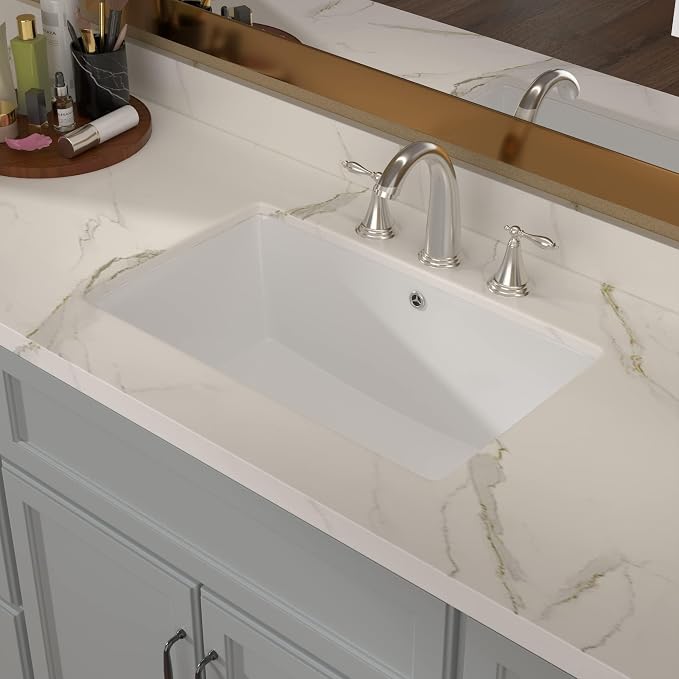 Lordear Undermount Bathroom Sink 20x15 Inch Bathroom Vanity Sink Undermount Rectangle White Porcelain Ceramic Bathroom Under Counter Lavatory Vanity Sink Basin with Overflow