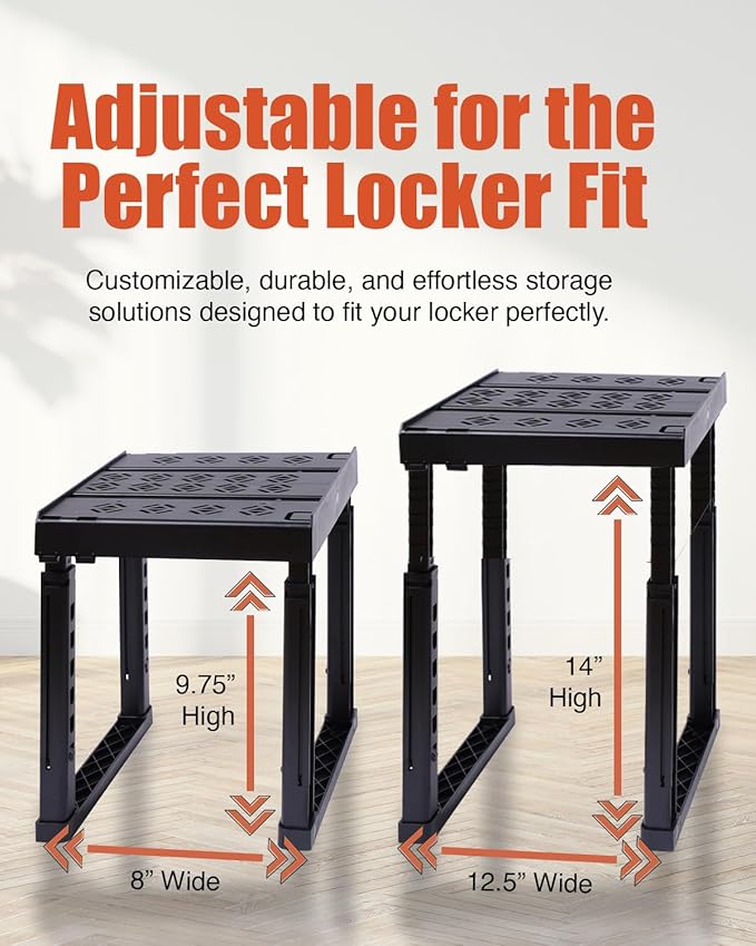 Piffny Locker Organizer Shelf， Adjustable Width and Height, Stackable, Ideal Locker Shelf for School, Office, Gym Lockers, or Even Kitchen Cabinets & Under Sink Organization (Black 1 Pack)