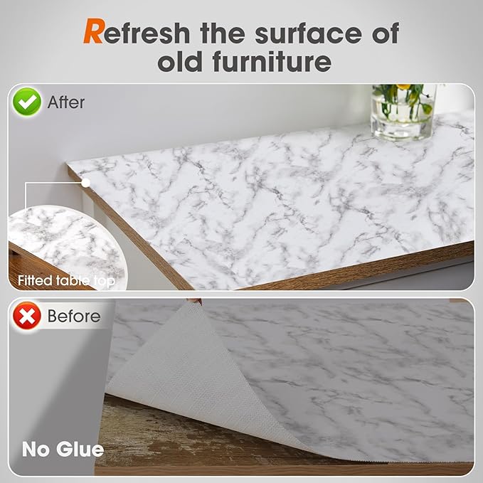 Drawer and Shelf Liner, Non-Slip Kitchen Cabinet Liners Non-Adhesive Thick Strong Grip Waterproof Washable Mats Protect Dresser Shelves Cupboard Bathroom Cabinets, White Marble, 18 in X 20 FT