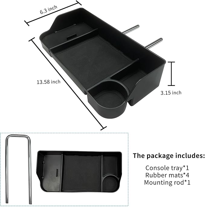 Zxiaochun Center Console Seat Headrest Organizer for 2011-2024 2025 2026 Ford F150 F250 F350 F450 F550 F650 Accessories, Storage Tray with Non-Slip Rubber Mat (Jump Seat Only)