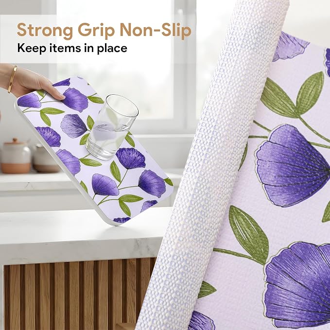 Shelf and Drawer Liner for Kitchen Cabinets 17.7'' X 96'' Non Adhesive Shelf Paper Strong Grip Anti Slip Cabinet Liners for Shelves, Oil-Proof Waterproof Cupboard Liner