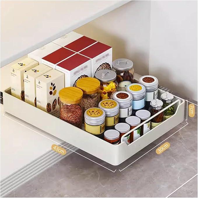 Pull Out Drawers for Cabinets Expandable Drawer Pull Out Drawer Kitchen for Gluing Kitchen Organizer Organizer No Drilling and Nailing Required Cabinet Organizer, 43*30*7cm