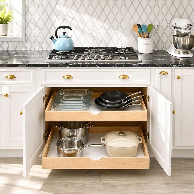 COUVER Birch Wood Pull-Out Cabinet Organizer - Soft Close Slide-Out Drawer for Kitchen & Bathroom, DIY Non-Assembled Wooden Under Sink Storage, Bottom-Mounted Side-Mounted, 33 inch