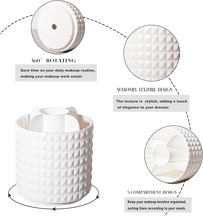 Anyoifax Makeup Brush Holder Organizer 360°Rotating Make Up Brushes Container for Vanity, Spinning Cosmetics Storage Cup, Masonite White