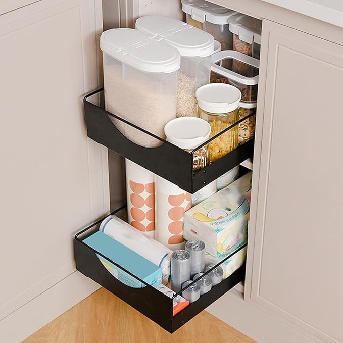 Estink Pull Out Cabinet Organizer Cabinet Drawers Slide Out Kitchen Pull Out Drawers for Cabinets Slide Out Pantry Shelves No Drill Installation with Smooth Glide (L)