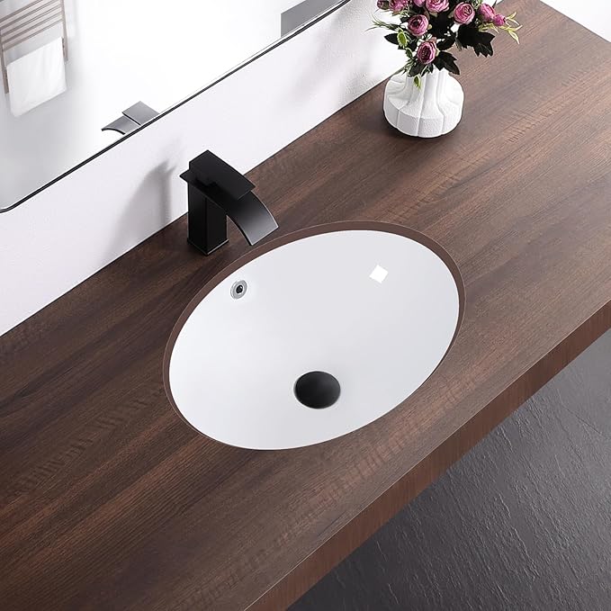 20.5 Inch Undermount Bathroom Sink Oval Undermount Sink White Ceramic Under Counter Bathroom Sinks with Overflow (20.5"x15.4")