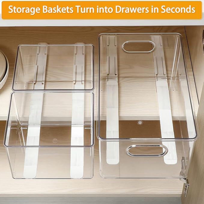 Summark 4 PCS Pull Out Rail for Baskets or Bins.Storage and Organization Accessories for Cabinet,Shelves.DIY Drawer Organizers Slides
