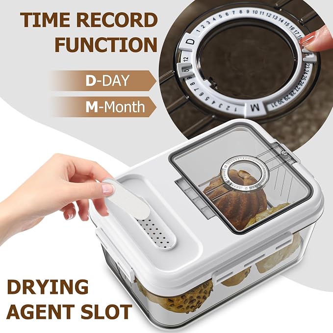 Olimingse Bread Box For Kitchen Countertop, Airtight Bread Storage Container, Time Recording Bread Keeper with Lid,Bread Storage For Homemade Breads, Toast, And Cookies, White Bread Holder.