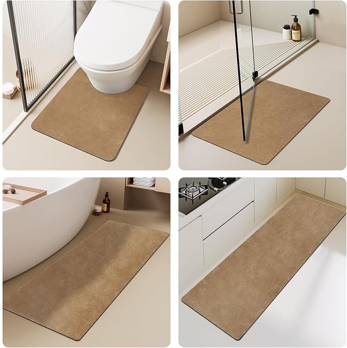 TYUU Bathroom Mat Quick Dry, Bathroom Rugs Non Slip Washable Thin Absorbent Bath Mat Fits Under Door Bathroom Floor Mat Perfect for Bath, Shower, or Sink 36"x48" Camel