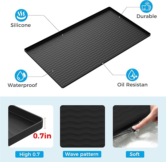 URMONA 19'' x 19'' Waterproof Silicone Under Sink Mat Cabinet and Counter Protector, Shelf Liner for Kitchen and Bathroom, Storage and Organizers, Litter Mat, Pet Cat Puppy Essentials（Charcoal）