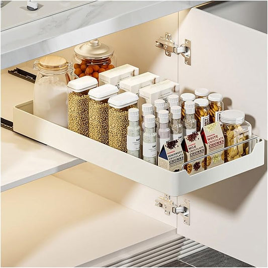 cupboardPull Out Drawer Kitchen Telescopic Drawer Retrofit Pull Slide Out Drawer with Handle Storage Shelves for Kitchen Cabinets with Adhesive Film Pull Out Drawer No Drilling