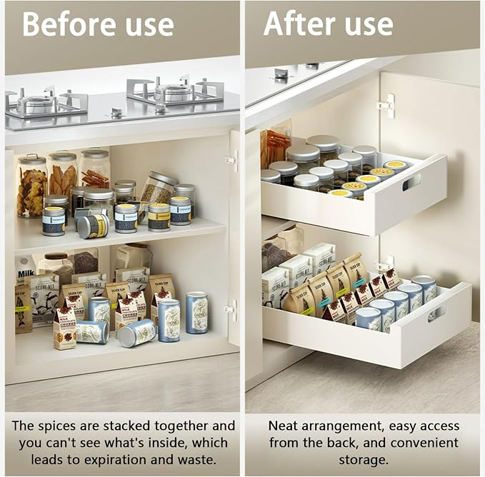 Pull Out Drawers for Cabinets 16.9"Deep, Slide Out Drawers for Kitchen Cabinets Adhesive Pull Out Cabinet Organizer, Cabinet Pull Out Shelves for Kitchen Bathroom and Pantry(Black,11.8"W)