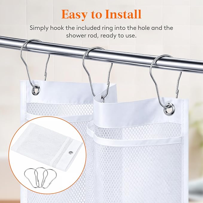 Lifewit Mesh Shower Caddy, 5 Pockets Hanging Shower Organizer with Quick Drying Mesh, Portable Space Saving Bathroom Organizer to Hold Soap, Shampoo and Cruise Ship Essentials, White, 1 Pack