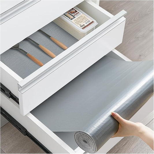Drawer and Shelf Liner, Non-Slip Kitchen Cabinet Liners Non-Adhesive Thick Strong Grip Waterproof Washable Mats Protect Dresser Shelves Cupboard Bathroom Cabinets, Pure Gray, 18 in X 20 FT