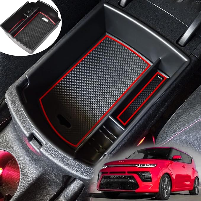 TACORBO Center Console Organizer Compatible with KIA Soul 2020 2021 2022 2023 2024 2025 Accessories Armrest Glove Box Secondary Storage, ABS Materials Insert Tray,Red