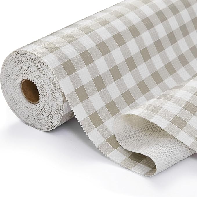 Drawer and Shelf Liner, Non-Slip Kitchen Cabinet Liners Non-Adhesive Thick Strong Grip Waterproof Washable Mats Protect Dresser Shelves Cupboard Bathroom Cabinets, Green Plaid, 12 in X 30 FT