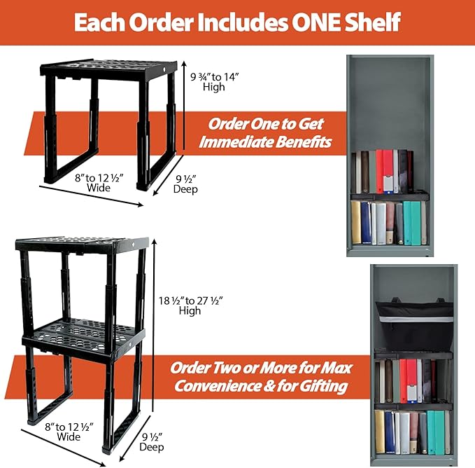 Piffny Locker Organizer Shelf， Adjustable Width and Height, Stackable, Ideal Locker Shelf for School, Office, Gym Lockers, or Even Kitchen Cabinets & Under Sink Organization (Blue)