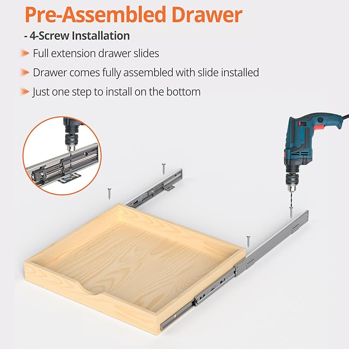ZOINLIY 27''W X 21''D X 3''H Wooden Pull Out Drawer for Cabinet, Cabinet Organizer for Kitchen, Soft Close Slide Out Shelves, Heavy Duty, Full-Extension