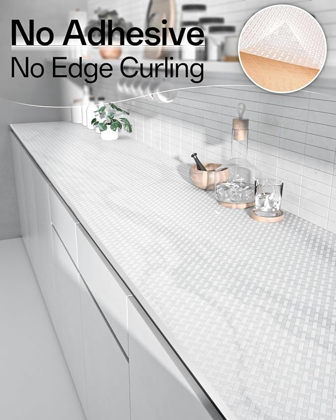 Shelf and Drawer Liner for Kitchen Cabinet, Non-Adhesive 12in x 360in Waterproof Contact Paper Refrigerator Liners Thickened Durable EVA Material Non Slip Mat for Dresser Cupboard Pantry Protector