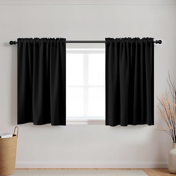 KOUFALL Small Window Curtains Blackout,Cafe Curtains 24 inch Length,Black Out Half Curtains for Bathroom Window 18 x 24