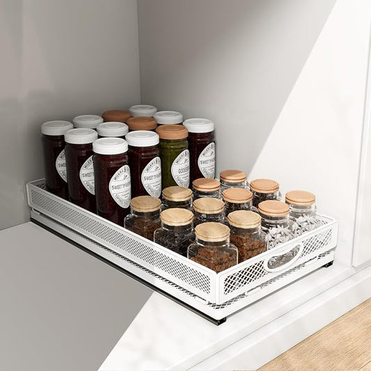 Pull out Cabinet Rack Organizers, No-Drill Slide Organizer Under Sink Organizer, Strong & Sturdy Expandable Cabinet Drawers, For Kitchen, Bathroom, Pantry(H,19.7*13.8*3.3inch/50*35*8.5cm)