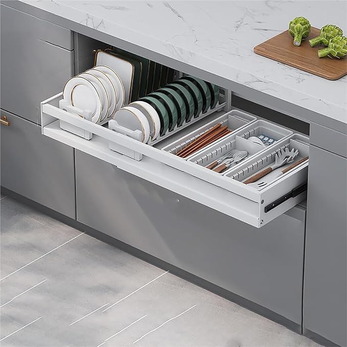Minimalist White Pull Out Cabinet Organizer, Under Sink Organizer, Roll Out Storage Shelf, Extendable Drawer, No Drill & Nail, Kitchen, Living Room, Home